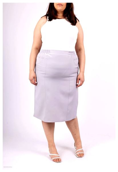 Picture of PLUS SIZE NAVY LINED STRETCH ELASTICATED WAIST STRAIGHT SKIR